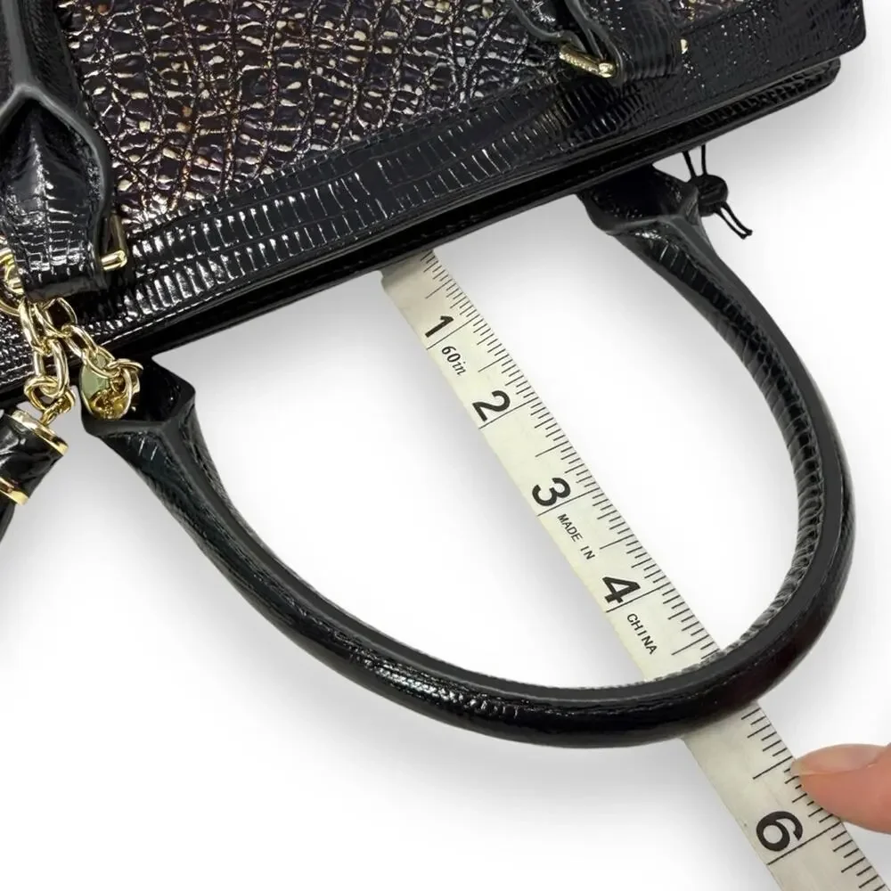 Brahmin Arden Satchel Multi Florin Handbag Croc-Embossed Color Block Leather